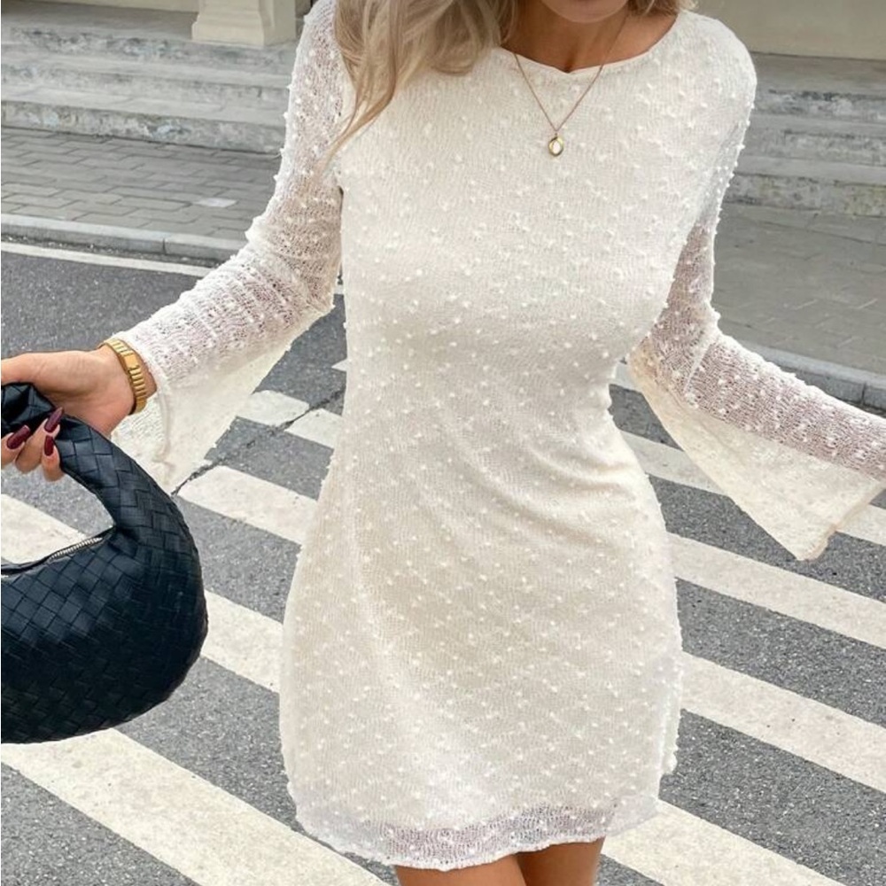 Elegant Cream Bell Sleeve Dress